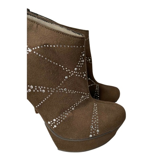 Womens MICHAEL ANTONIO Brown Rhinestone Studded Platform Ankle Booties Heels 7 - Picture 3 of 11
